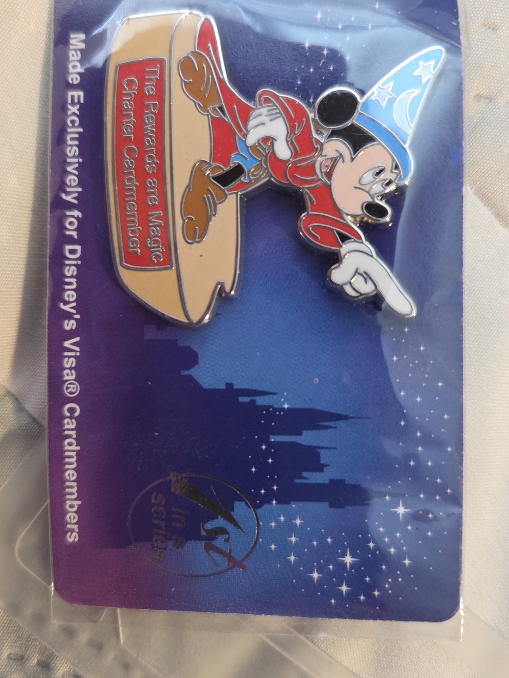 Disney Enamel Pin Backer Card with Purple and Blue Castle Artwork